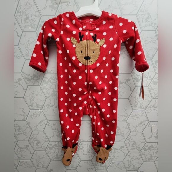 Nwt Girls Christmas Fleece Footed Pajamas Bundle, By Carter's. Size 6 months - Picture 2 of 7